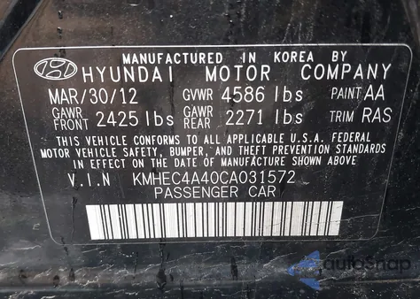 2012 Hyundai Sonata Hybrid z USA, uszkodzony, nr VIN KMHEC4A40CA031572